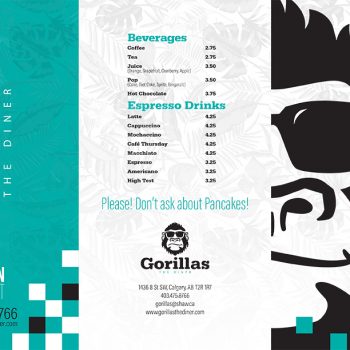 Gorillas the Diner Menu front